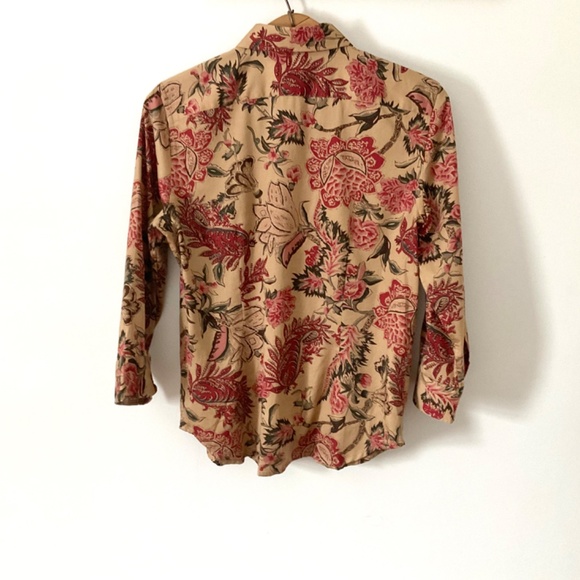 80’s 90’s Cotton Floral Paisley Blouse CHAPS Taupe Red Green Pink Beige Medium M - Picture 8 of 8